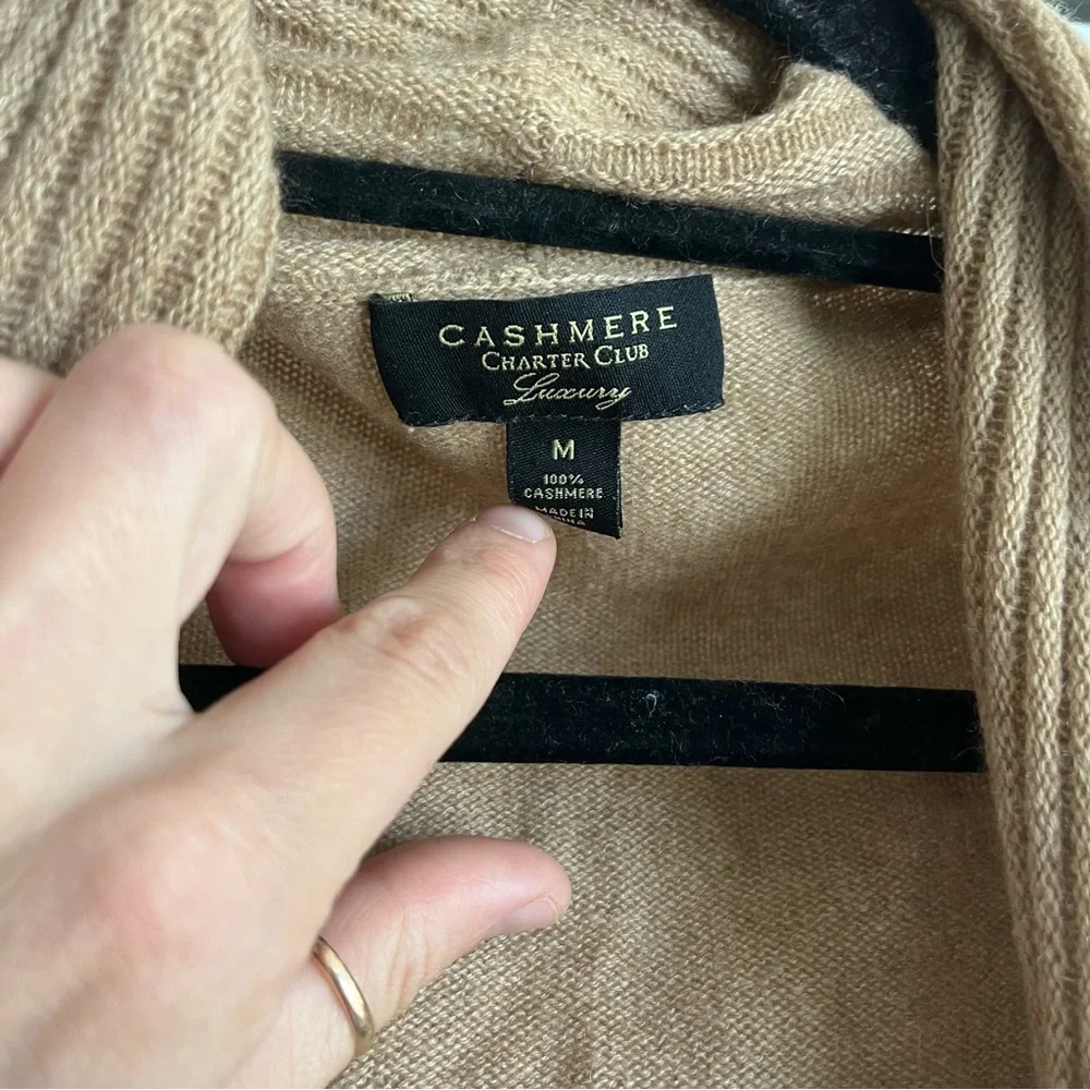 Charter Club 100% Cashmere Ribbed Draped Front Tan Cardigan Sweater Large